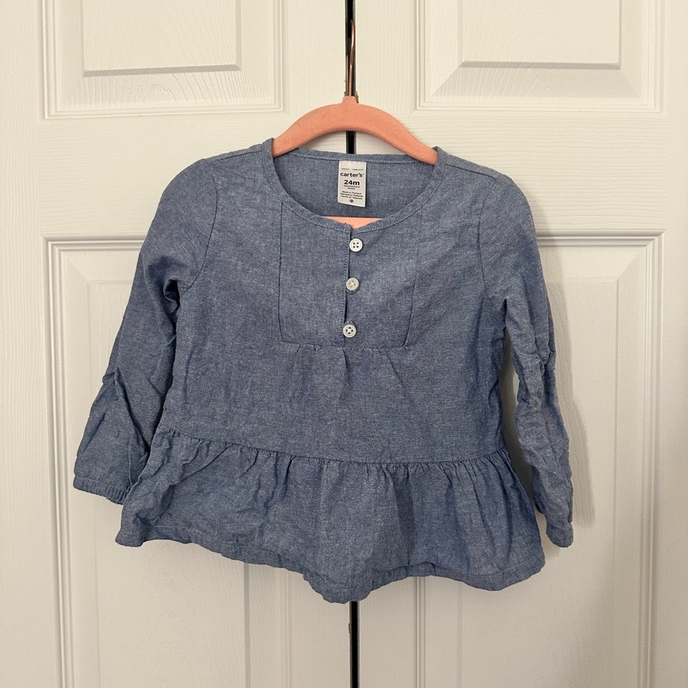 Blue Long-Sleeve Kids Peasant Top